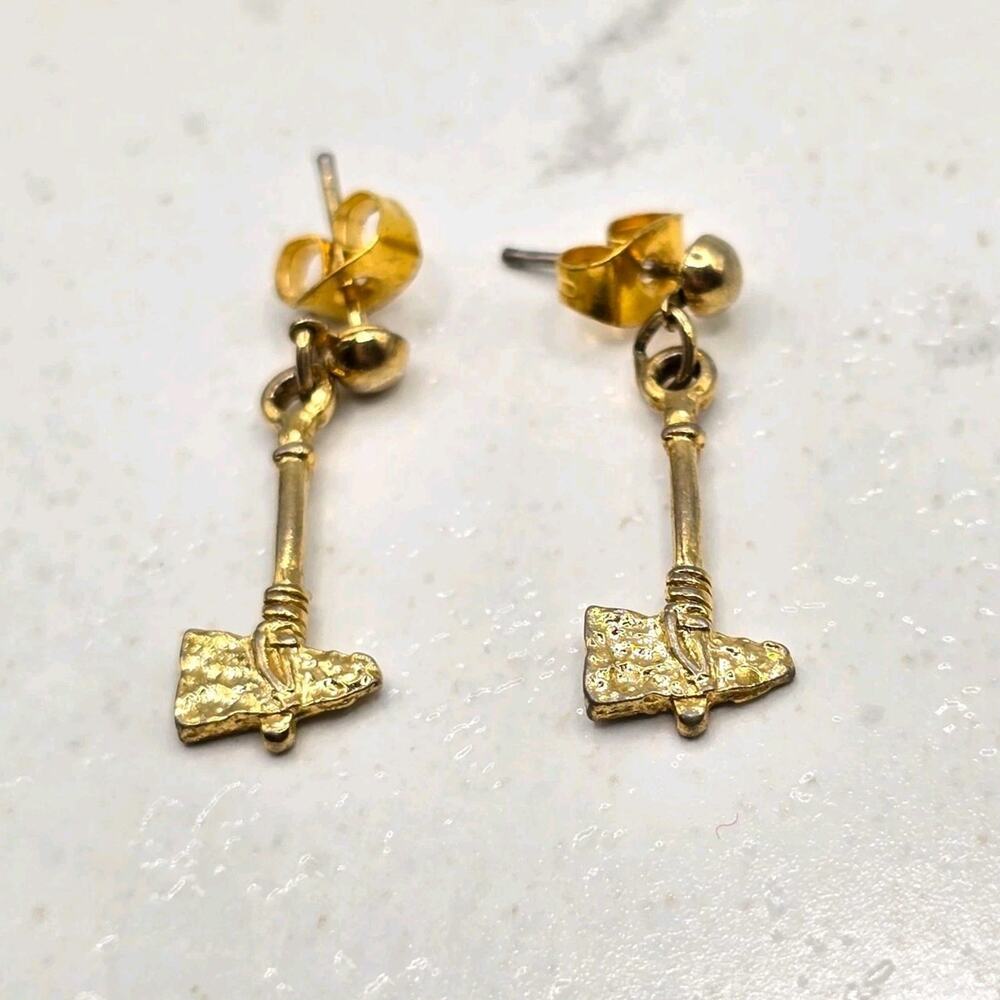 Earrings Axe Shaped Minimalist Pierced Textured Tone Dangle SKU 3431